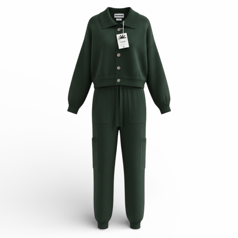 NWT Crush 100% Cashmere Dark Green Women's Knit Jogger Set size m $668